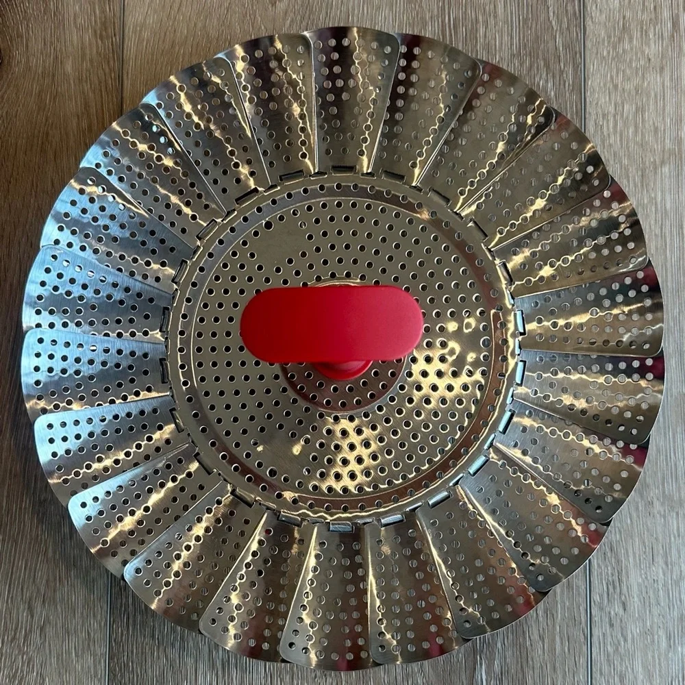 NWT Stainless Steel Steamer Basket Red Handle